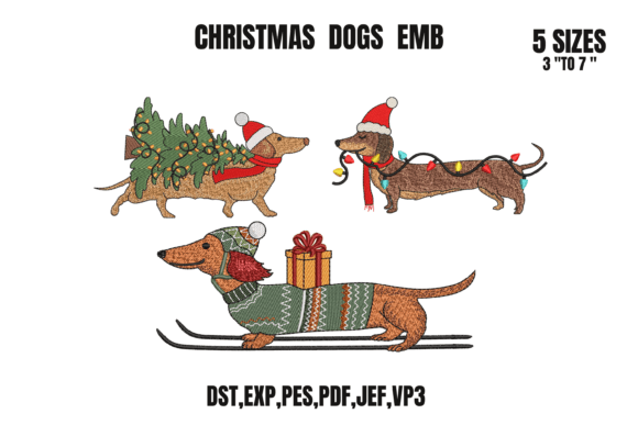 3 Christmas Dachshund Embroidery Bundle