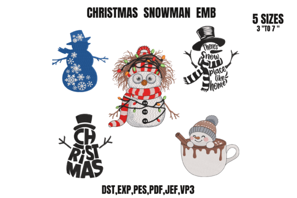 5 Christmas Snowman Embroidery Bundle