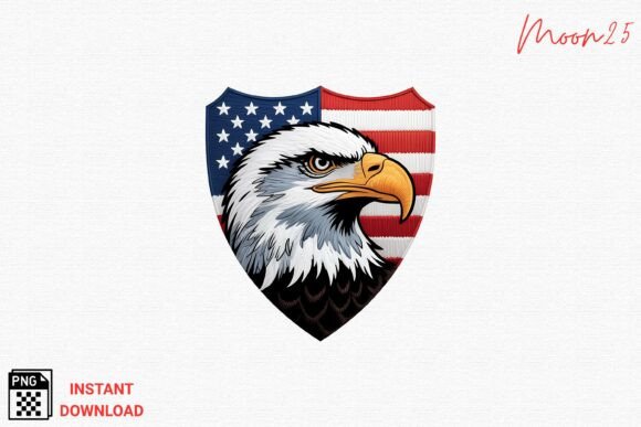 Bald Eagle American Flag Embroidery PNG