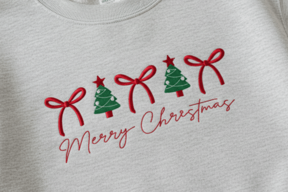 Bow Merry Christmas Coquette Embroidery