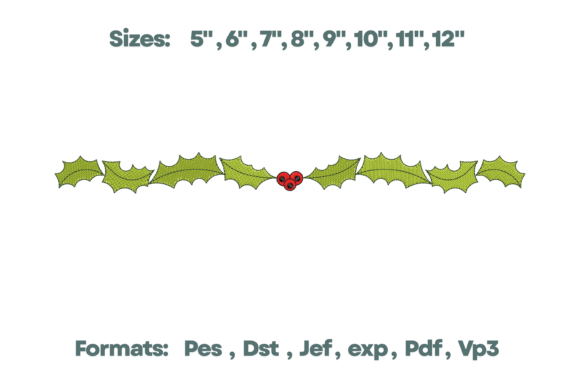 Christmas Holly Berry Border Embroidery