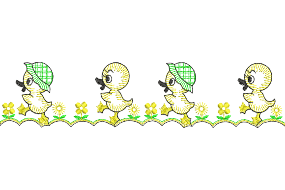 Cute Ducklings Border Embroidery Design