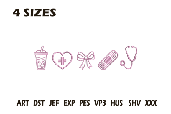 Cute Nurse Icons Embroidery Set