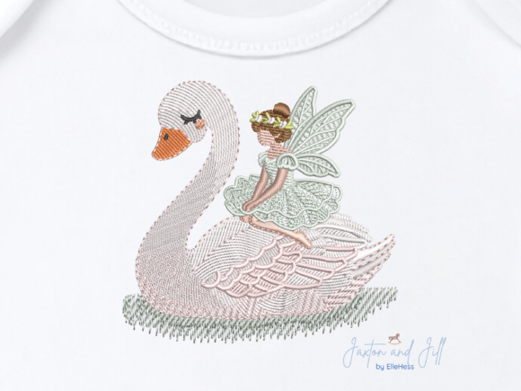 Fairy on Swan Embroidery Design