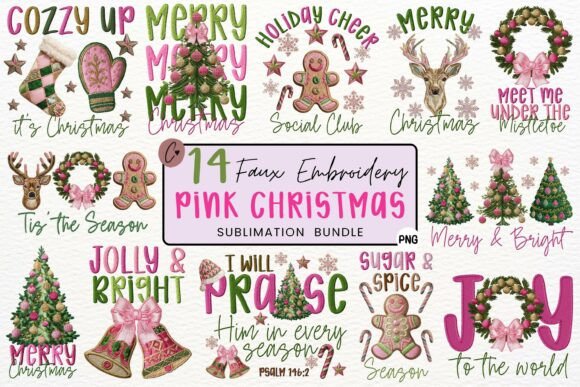 Faux Embroidery Christmas PNG Bundle