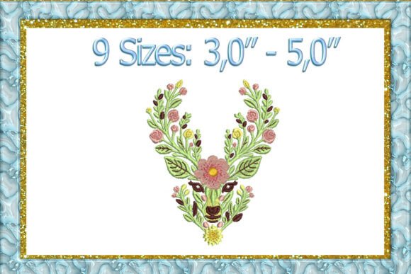 Floral Deer Head Embroidery Design Woodl