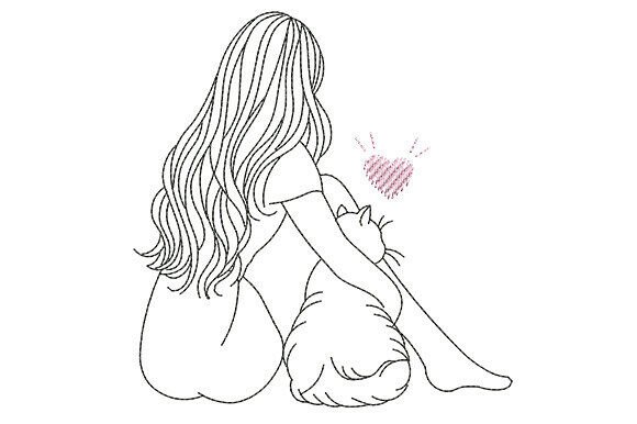 Girl and Cat Lover Embroidery Design