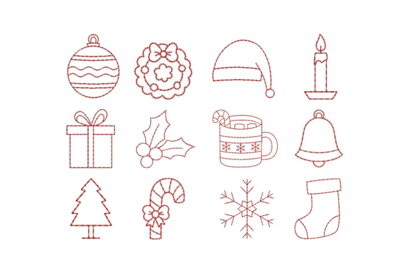 Mini Christmas Redwork Embroidery Bundle