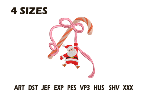 Santa Candy Cane Bow Embroidery Design