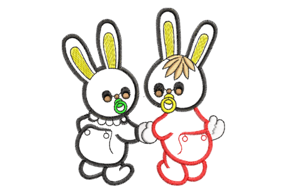 Two Cute Baby Bunnies Embroidery Design