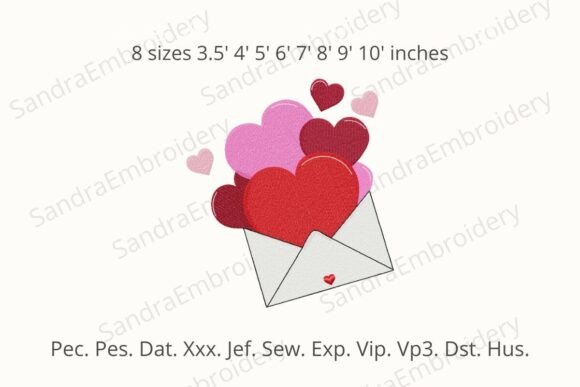 Valentine Hearts Envelope Embroidery Design