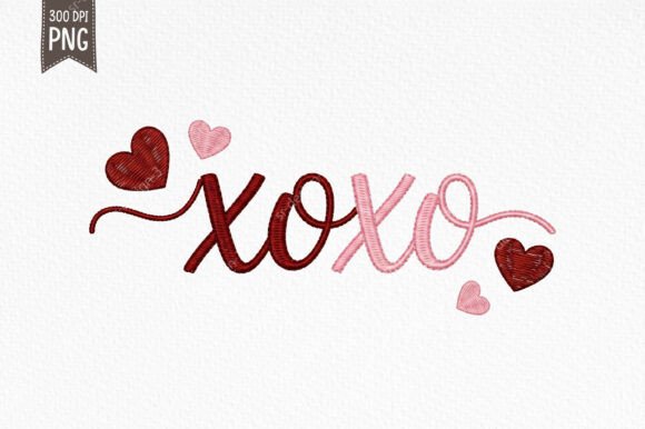 XOXO Embroidery Style Valentine PNG