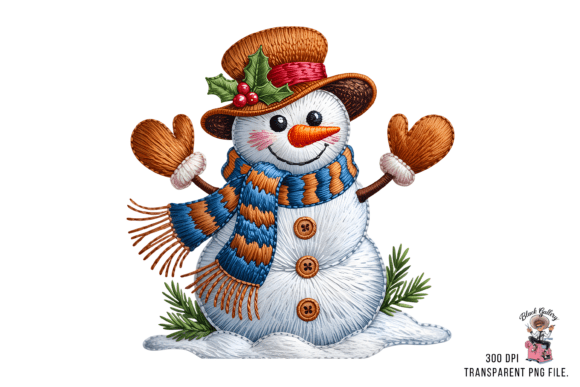 Yarn Faux Embroidery Snowman PNG